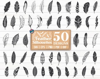 50 Feathers Silhouettes SVG Bundle / Cut File / Clipart / Printable / Vector / Decal / Stencil / Digital File / Instant Download