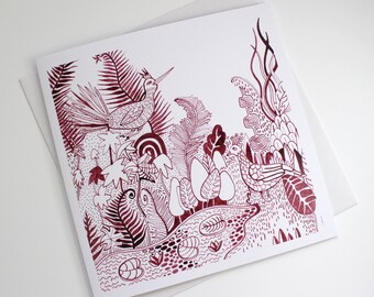 Biglietto con uccelli, biglietto con animali selvatici, uccelli inchiostrati, biglietto per qualsiasi occasione, disegni di uccelli, biglietto con uccelli illustrati, regalo carino, biglietto vuoto, disegni a inchiostro