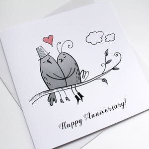 Verjaardagskaart, eerste trouwdagkaart, liefdesvogels, liefdeskaart, schattig cadeau, kaart voor haar, geïllustreerde kaart, trouwkaart, kunstkaart