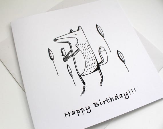Fox Card Happy Birthday Card Fox Birthday Card Animal Card Etsy