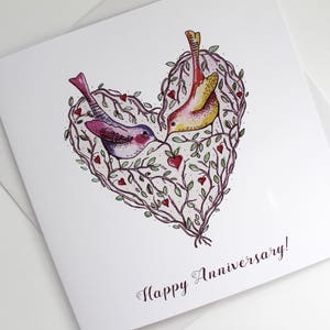 Verjaardagskaart, Eerste Huwelijksverjaardag, Liefdesvogels, Liefdesliefde, Liefdeskaart, Leuk Gift, Kaart voor haar, Geïllustreerde Kaart, De Kaart van vogels