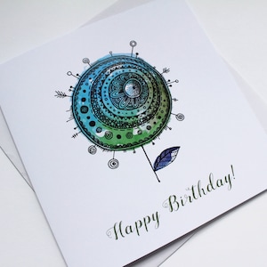 Happy Birthday Card, verjaardagskaart, verjaardagsbloemkaart, B-dagkaart, schattig cadeau, kaart voor haar, geïllustreerde kaart, kunstkaart, lege kaart