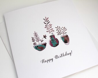 Happy Birthday Card, Floral Birthday Card, Illustrated Birthday Card, Friend Birthday Card, B-day Card, Illustrated Ink Drawings