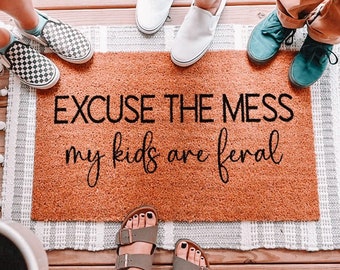 Excuse The Mess My Kids Are Feral Doormat, Custom Door Mat, Funny Door Mat, Funny Custom Doormat, Custom Doormat, Gift for Boy Mom