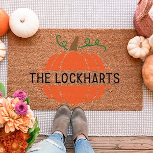 Custom Fall Door Mat, Fall Outdoor Doormat, Pumpkin Doormat, Welcome Mat, Personalized Door Mats, Last Name Rug, Fall Decor, Halloween Mat