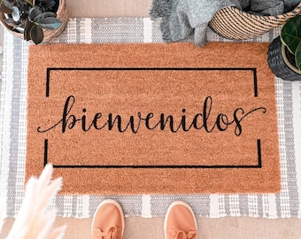 Bienvenidos doormat, Cursive Script Door Mat, Custom Door Mat, Welcome Mat, Spanish Doormat, Espanol Home Decor, Realtor Gift, Hispanic Gift