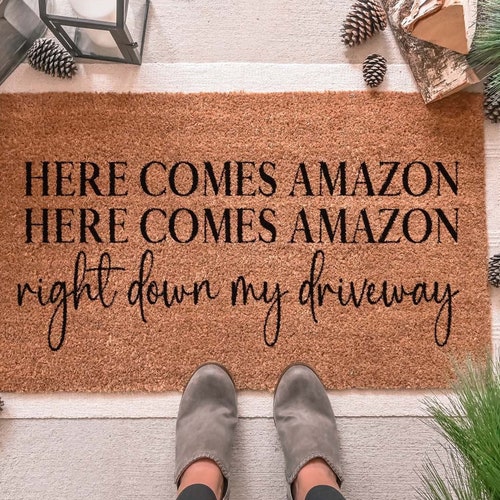 Here Comes Amazon Christmas Doormat Christmas Mat Etsy