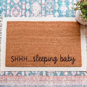 Sleeping Baby Doormat, Baby Shower Gift, New Baby, Mothers Day Gift, Funny Welcome Mat, Funny Doormat, Cute Doormat, Front Door Mat, Cop