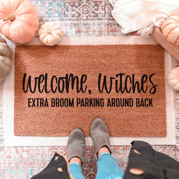 Welcome Witches Doormat, Halloween Doormat, Halloween Door Mat, Funny Doormat, Broom Parking Doormat, Witch Doormat, Halloween Decor