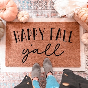 Happy Fall Yall Doormat, Fall Welcome Mat, Fall Decor, Funny Doormat, Funny Welcome Mat, Halloween Doormat, Fall Door Mat, Fall Doormat image 1