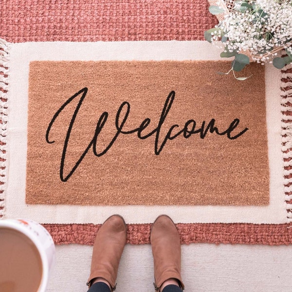 Welcome Doormat, Custom Welcome Mat, Personalized Doormat, Custom Porch Decor, Welcome Sign, Cursive Welcome Doormat, Cute Door Mat