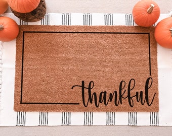 Thankful Doormat, Thankful Door Mat, Fall Welcome Mat, Fall Decor, Thanksgiving Doormat, Thanksgiving Decor, Fall Door Mat, Hello Pumpkin