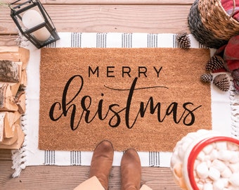 Merry Christmas Doormat, Holiday Doormat, Christmas Doormat, Christmas Welcome Mat, Christmas Decor, Holiday Decor, Farmhouse Christmas