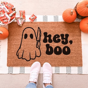 Hey Boo Doormat, Funny Doormat, Halloween Doormat, Ghost Doormat, Funny Door Mat, Halloween Door Mat, Custom Door Mat, Fall Doormat Style 1 (Main Photo)