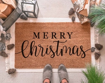 Merry Christmas Doormat, Holiday Door Mat, Christmas Door Mat, Christmas Porch Decor, Christmas Welcome Mat, Custom Doormat, Custom Door Mat