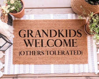 Grandkids Welcome Here Doormat, Grandparents Gift, Mothers Day Gift, Welcome Mat, Housewarming Gift, Personalized Doormat, Custom Doormat