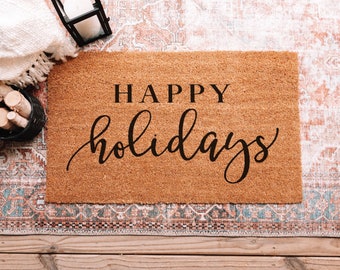 Happy Holidays Doormat, Holiday Doormat, Merry Christmas Doormat, Christmas Welcome Mat, Christmas Decor, Holiday Decor, Farmhouse Christmas