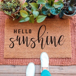 Hello Sunshine Doormat, Welcome Mat, Housewarming Gift, Summer Decor, Spring Decor, Front Door Decor, Cute Doormat, Welcome Doormat Style 1 (Main Photo)