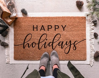 Happy Holidays Doormat, Holiday Doormat, Merry Christmas Doormat, Christmas Welcome Mat, Christmas Decor, Holiday Decor, Farmhouse Christmas