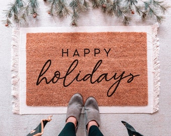 Happy Holidays Doormat, Holiday Doormat, Merry Christmas Doormat, Christmas Welcome Mat, Christmas Decor, Holiday Decor, Farmhouse Christmas