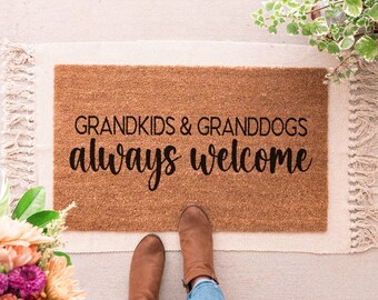 Grandkids & Granddogs Always Welcome Doormat, Grandparents Doormat, Grandparents Gift, Custom Doormat Personalized Door Mat for Grandparents