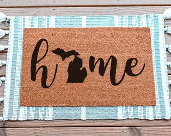 Pick Your State Doormat, Custom Welcome Mat, Michigan State Door Mat, Personalized Doormat, Front Door Mat, Welcome Doormat, Home State Mat