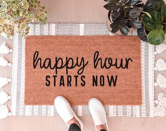 Happy Hour Doormat, Funny Doormat, Funny Welcome Mat, Beer Doormat, Front Door Mat, Custom Doormat, Cute Door Mat, Funny Door Mat