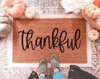 Thankful Doormat, Thanksgiving Doormat, Fall Doormat, Fall Door Mat, Thankful Door Mat, Fall Welcome Mat, Cute Doormat, Pumpkin Doormat