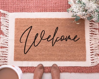 Welcome Doormat, Custom Welcome Mat, Personalized Doormat, Custom Porch Decor, Welcome Sign, Cursive Welcome Doormat, Cute Door Mat