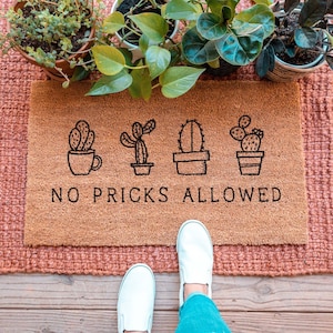 No Pricks Allowed Doormat, Cactus Doormat, Funny Doormat, Funny Door Mat, Funny Welcome Mat, Unique Doormat, Plant Doormat, Cactus Door Mat