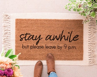 Stay Awhile DII 6030 Natural Coir Doormat Fun Greeting Mat Stay Awhile DII 6030 Natural Coir Doormat Fun Greeting Mat