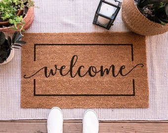 Welcome Cursive Script Door Mat, Welcome Doormat, Custom Doormat, Front Porch Decor, Front Door, Housewarming Gift, Wedding Gift, Home Decor