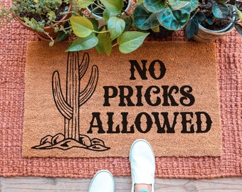 No Pricks Allowed Doormat, Cactus Doormat, Funny Doormat, Funny Door Mat, Funny Welcome Mat, Unique Doormat, Plant Doormat, Cactus Door Mat