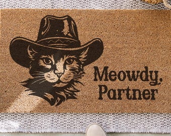 Meowdy Partner Doormat: Funny Cowboy Cat Welcome Mat