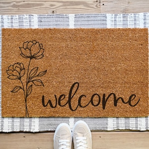 Floral Welcome Doormat, Spring Welcome Door Mat, Spring Doormat, Spring Decor, Front Porch Decor, Spring Flower Doormat, Flower Doormat,