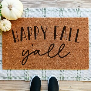 doormat that says happy fall yall