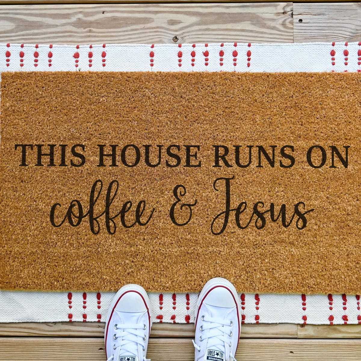This House Runs on Coffee & Jesus Doormat, Funny Doormat, Front Porch Decor, Housewarming Decor, Front Porch Doormat, Funny Welcome Doormat - Etsy