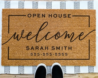 Personalized Open House Doormat, Custom Doormat, Real Estate Doormat, Realtor Gifts, Open House Welcome Mat, Custom Realtor Doormat