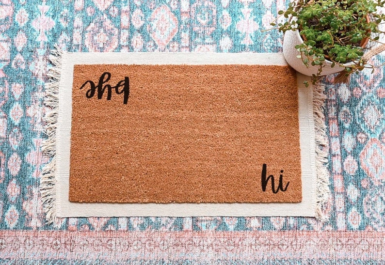 Hi/Bye Doormat, Welcome Mat, Funny Doormat, Custom Door Mat, Personalized Doormat, Funny Welcome Mat, Hello Doormat, Housewarming Gift afbeelding 1