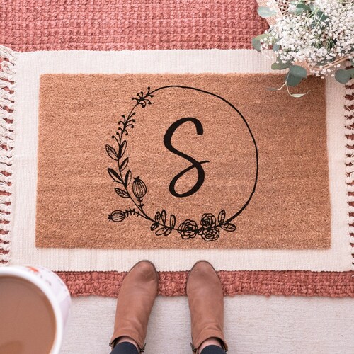 Monogram Doormat Initial Door Mat Border Custom Mat Etsy