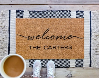 Personalized Coir Welcome Doormat: Custom Family Name Entry Mat
