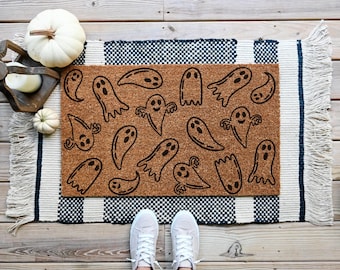 Halloween Ghost Doormat, Halloween Porch Decor, Coir Door Mat
