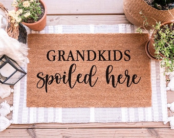 Grandkids Spoiled Here Doormat, Grandparents Gift, Mothers Day Gift, Welcome Mat, Housewarming Gift, Personalized Doormat, Custom Doormat