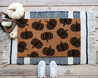 Pumpkin Pattern Coir Doormat, Fall Welcome Door Mat, Autumn Pumpkin Decor