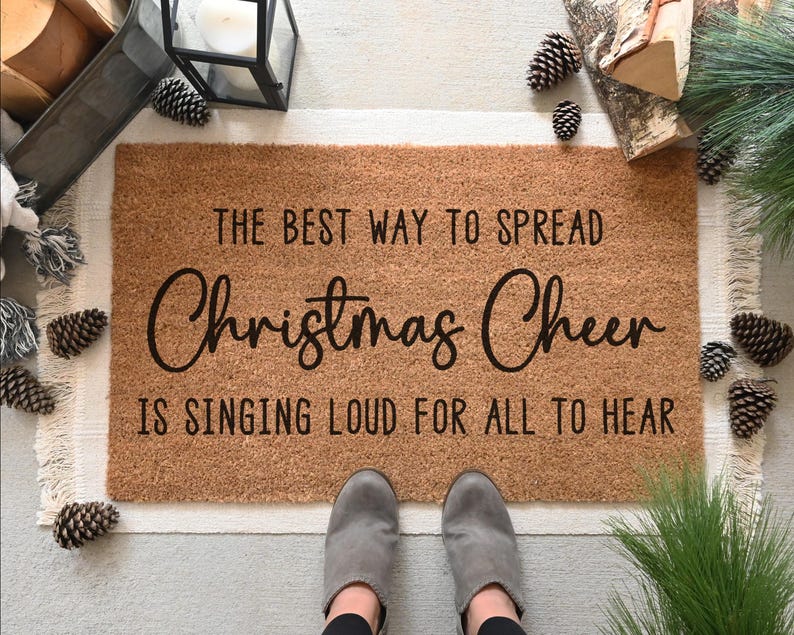 Christmas Cheer Doormat.  Coir doormat.  Christmas doormat.