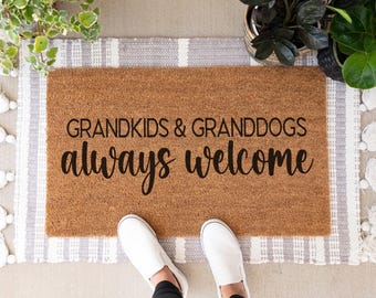 Grandkids & Granddogs Always Welcome Doormat, Grandparents Gift, Coir Welcome Door Mat