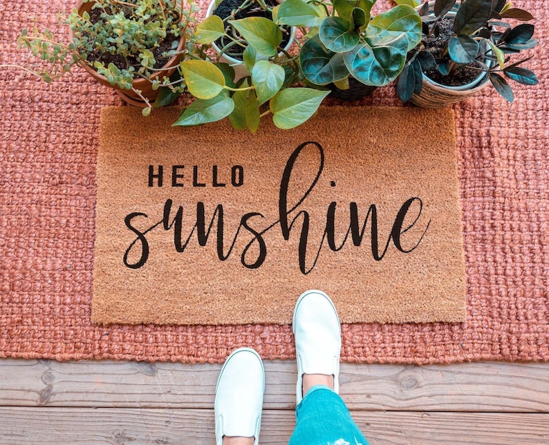 Hello Sunshine Doormat, Welcome Mat, Housewarming Gift, Summer Decor, Spring Decor, Front Door Decor, Cute Doormat, Welcome Doormat Style 1 (Main Photo)