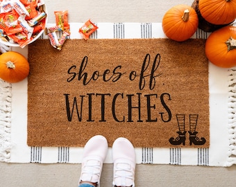 Shoes Off Witches Doormat, Witch Decor, Halloween Coir Door Mat