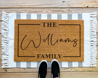 Personalized Family Door Mat, Outdoor, Custom Last Name Doormat, Front Door Decor, Housewarming Gift, Wedding Gift,  Custom Welcome Doormat