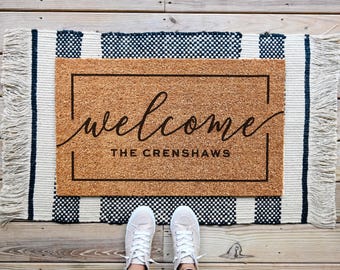 Welcome Doormat, Personalized Doormat, Custom Door Mat, Custom Doormat, Wedding Gift Ideas Housewarming Gifts Closing Gifts Welcome Door Mat